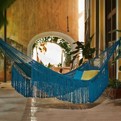 Alternate image for Turquoise Cotton Hammock from Mexico Double Caribbean Blue Cascade
