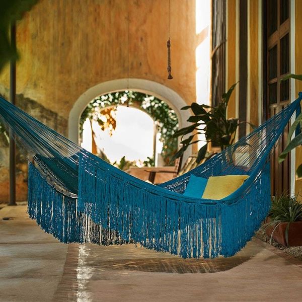 Alternate image for Turquoise Cotton Hammock from Mexico Double Caribbean Blue Cascade