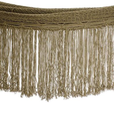 Alternate image for Fringed Olive Green Cotton Rope Double Hammock Mexico Olive Cascade