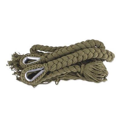 Alternate image for Fringed Olive Green Cotton Rope Double Hammock Mexico Olive Cascade