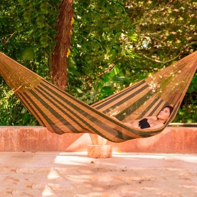 Alternate image for Hand Woven Single Hammock Moss Green Burnt Sienna Mexico Mossy Mountain