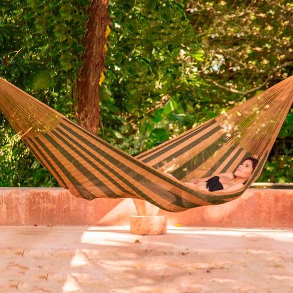 Alternate image for Hand Woven Single Hammock Moss Green Burnt Sienna Mexico Mossy Mountain