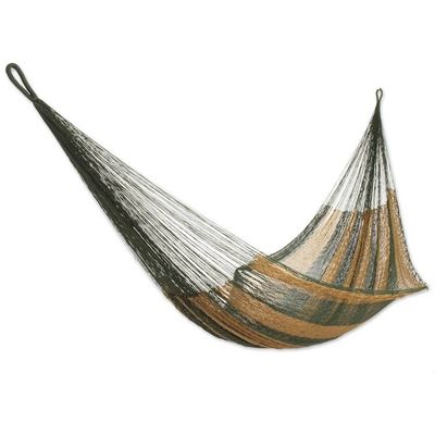 Alternate image for Hand Woven Single Hammock Moss Green Burnt Sienna Mexico Mossy Mountain