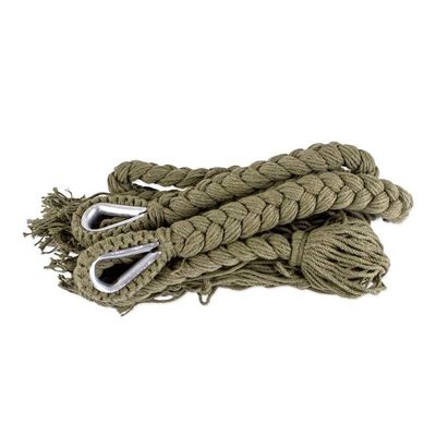 Alternate image for Crocheted Fringe Olive Green Cotton Hammock Double Veranda in Olive Green
