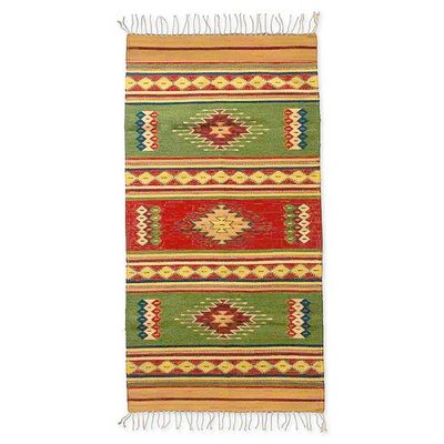 Alternate image for Zapotec wool rug 2.5x5 Forest Sun