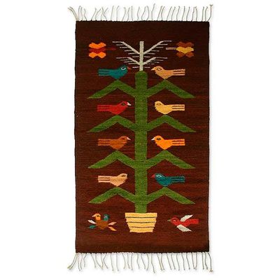 Alternate image for Zapotec Bird Rug 2x3.5 Milpa at Night