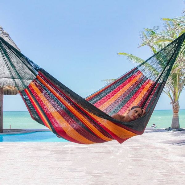 Alternate image for Unique Rope Hammock from Mexico Double Red Wine Sunset