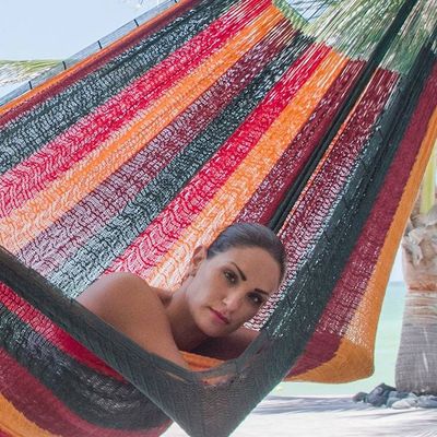 Alternate image for Unique Rope Hammock from Mexico Double Red Wine Sunset