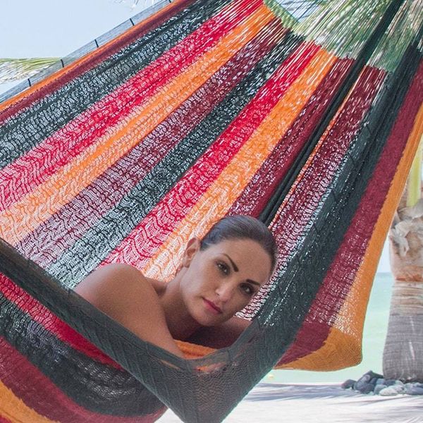 Alternate image for Unique Rope Hammock from Mexico Double Red Wine Sunset