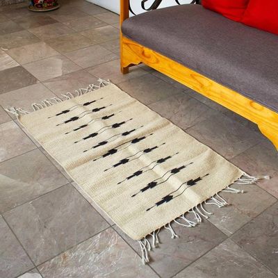 Alternate image for Zapotec-Inspired Vanilla and Black Fringed Wool Rug 2x3 Beige Majesty
