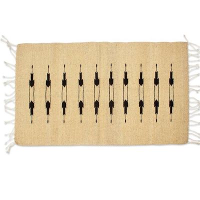 Alternate image for Zapotec-Inspired Vanilla and Black Fringed Wool Rug 2x3 Beige Majesty