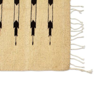 Alternate image for Zapotec-Inspired Vanilla and Black Fringed Wool Rug 2x3 Beige Majesty