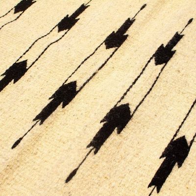 Alternate image for Zapotec-Inspired Vanilla and Black Fringed Wool Rug 2x3 Beige Majesty