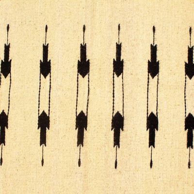 Alternate image for Zapotec-Inspired Vanilla and Black Fringed Wool Rug 2x3 Beige Majesty