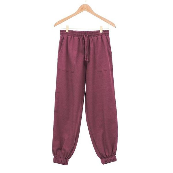 Alternate image for Bordeaux Cotton Twill Jogger Pants with Drawstring Waist Casual in Wine