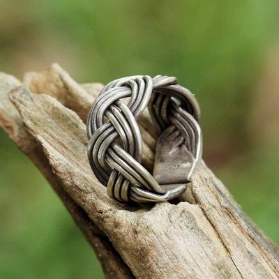 Alternate image for Braided Sterling Silver Wrap Ring from Thailand Woven Charm