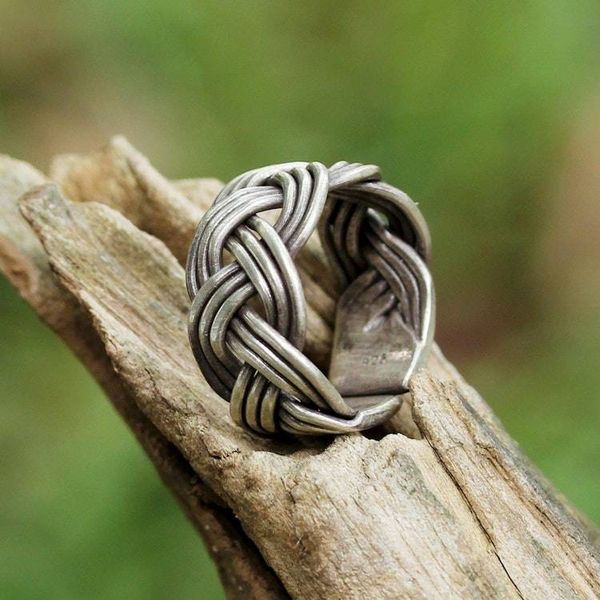 Alternate image for Braided Sterling Silver Wrap Ring from Thailand Woven Charm