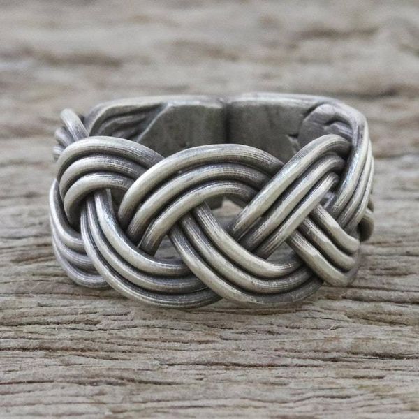 Alternate image for Braided Sterling Silver Wrap Ring from Thailand Woven Charm