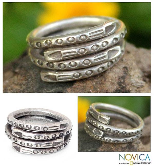Alternate image for Hand Crafted Sterling Silver Wrap Ring Hill Tribe Spiral