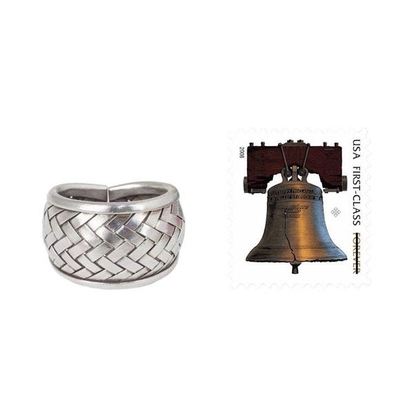 Alternate image for Modern Silver Band Ring with Woven Textures Crafted by Hand Weaving Fantasies