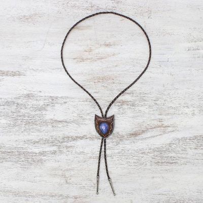 Alternate image for Lapis Lazuli and Leather Bolo Tie from Thailand Blue Shield