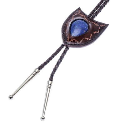 Alternate image for Lapis Lazuli and Leather Bolo Tie from Thailand Blue Shield