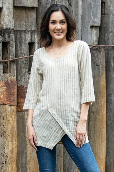 Primary image for All Cotton Tunic from Thailand Noble Stripe in Green