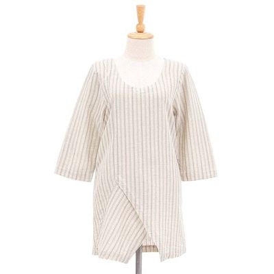 Alternate image for All Cotton Tunic from Thailand Noble Stripe in Green