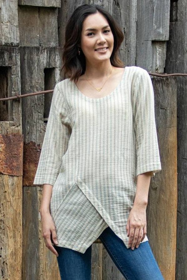 Alternate image for All Cotton Tunic from Thailand Noble Stripe in Green
