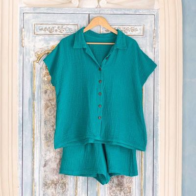 Alternate image for 100 Cotton Lounge Set with Short-Sleeved Shirt and Shorts Easy Summer