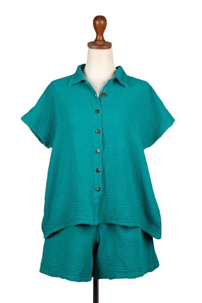 Alternate image for 100 Cotton Lounge Set with Short-Sleeved Shirt and Shorts Easy Summer