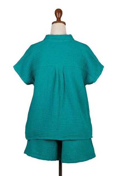 Alternate image for 100 Cotton Lounge Set with Short-Sleeved Shirt and Shorts Easy Summer
