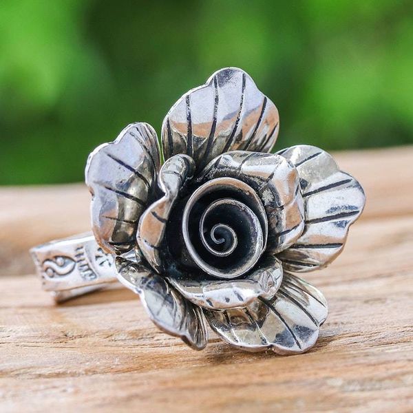 Alternate image for Hand Made Hill Tribe Silver Cocktail Ring Forever Jasmine