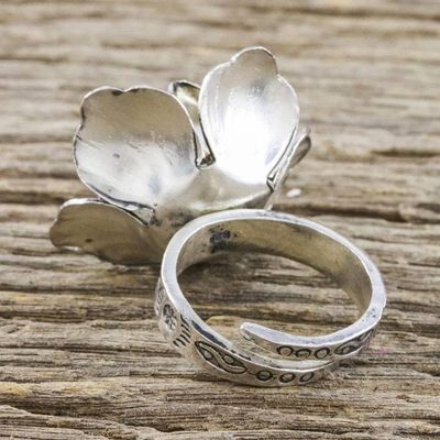 Alternate image for Hand Made Hill Tribe Silver Cocktail Ring Forever Jasmine