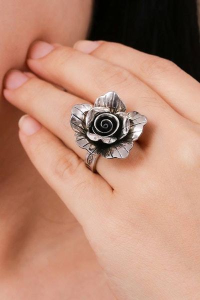 Alternate image for Hand Made Hill Tribe Silver Cocktail Ring Forever Jasmine