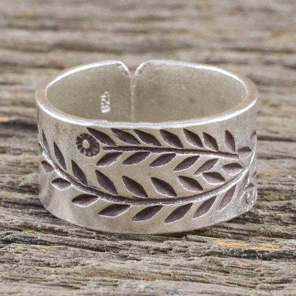 Alternate image for Sterling Silver Wrap Ring with Leaf Motif Silver Garden