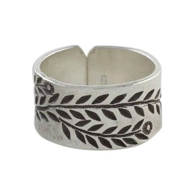 Alternate image for Sterling Silver Wrap Ring with Leaf Motif Silver Garden