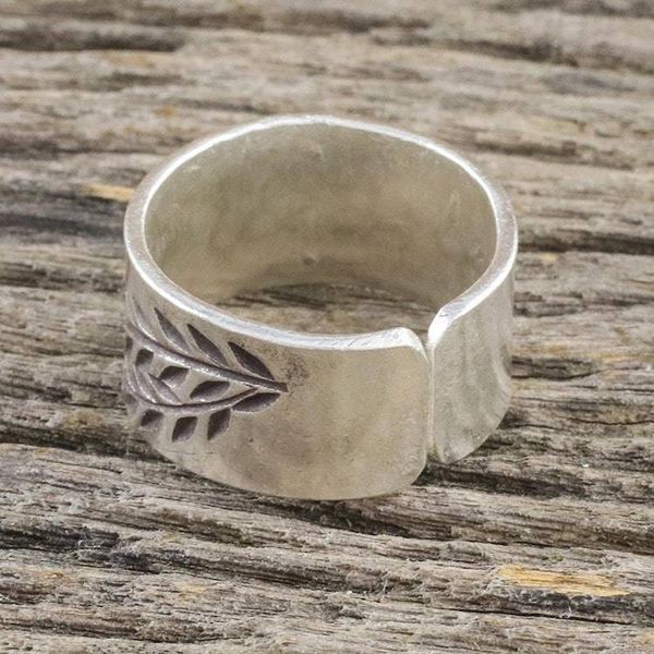 Alternate image for Sterling Silver Wrap Ring with Leaf Motif Silver Garden
