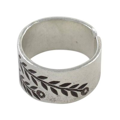 Alternate image for Sterling Silver Wrap Ring with Leaf Motif Silver Garden