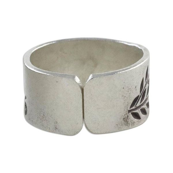 Alternate image for Sterling Silver Wrap Ring with Leaf Motif Silver Garden