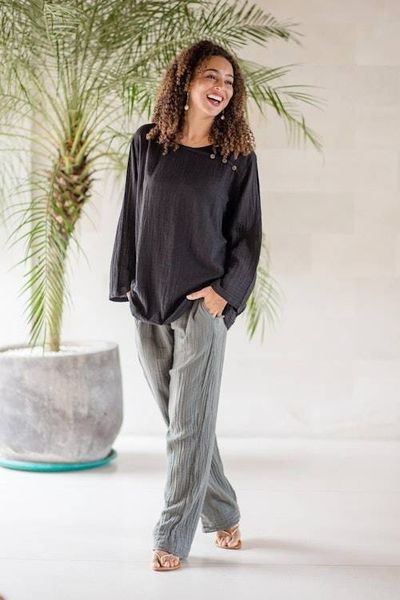 Alternate image for Hand Made Double Gauze Cotton Pants Cool Classic in Grey
