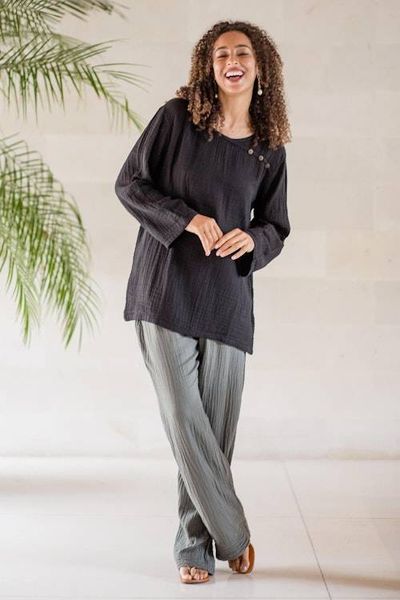Alternate image for Hand Made Double Gauze Cotton Pants Cool Classic in Grey