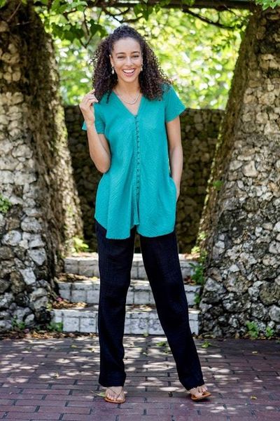 Alternate image for Handcrafted Double Gauze Cotton Pants Cool Comfort  in Black