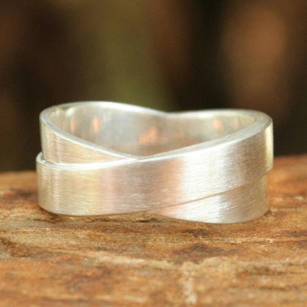 Alternate image for Handmade Modern Sterling Silver Band Ring Infinite Lanna