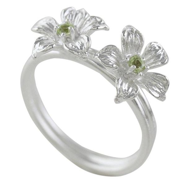 Alternate image for Thai Peridot and Sterling Silver Floral Cocktail Ring Green Winter Blooms