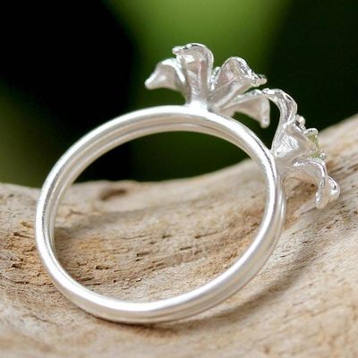 Alternate image for Thai Peridot and Sterling Silver Floral Cocktail Ring Green Winter Blooms