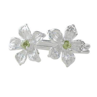 Alternate image for Thai Peridot and Sterling Silver Floral Cocktail Ring Green Winter Blooms