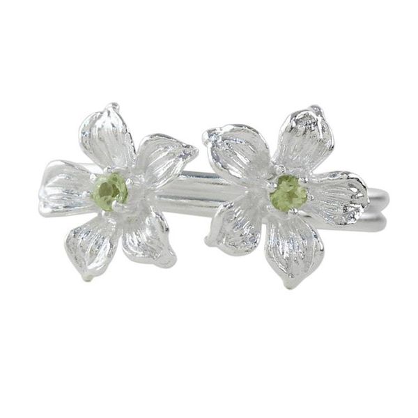 Alternate image for Thai Peridot and Sterling Silver Floral Cocktail Ring Green Winter Blooms