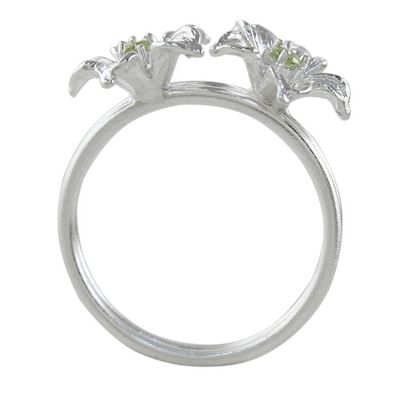 Alternate image for Thai Peridot and Sterling Silver Floral Cocktail Ring Green Winter Blooms