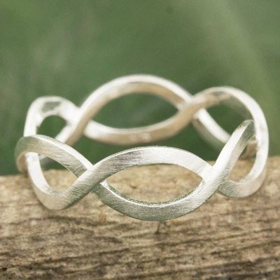 Alternate image for Thai Artisan Crafted Brushed Silver Band Ring In a Relationship